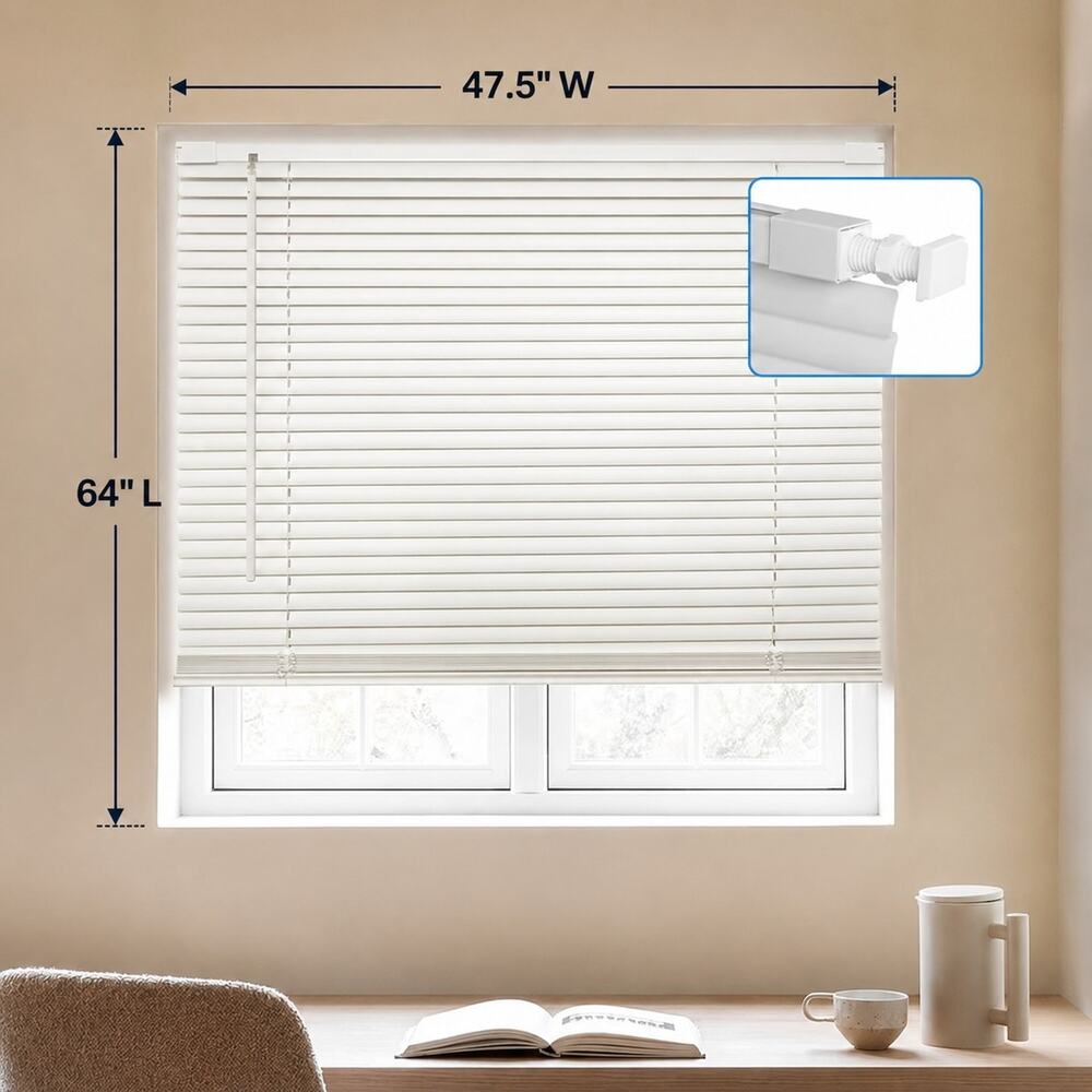 No-Drill Cordless Horizontal Mini Blinds – 47.5" W x 64" H Tool-Inside Mount ...